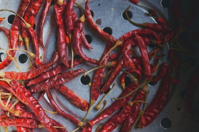 Close-up of red chili peppers in market