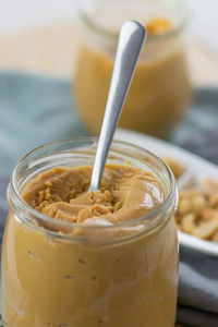 Close-up of drink in jar on table