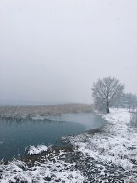 Scenic view of frozen lake against clear sky