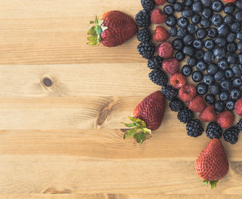 High angle view of fruits on table