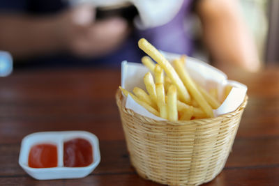 Close-up of fries on table