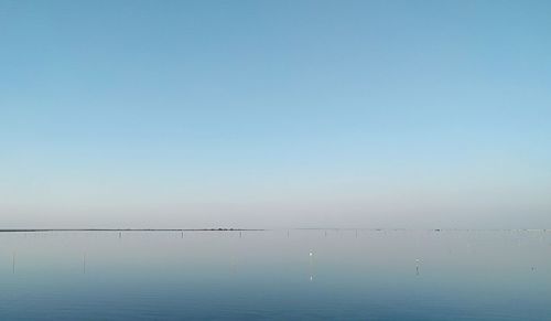 Scenic view of calm lake against clear sky