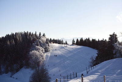 Snow covered landscape against sky