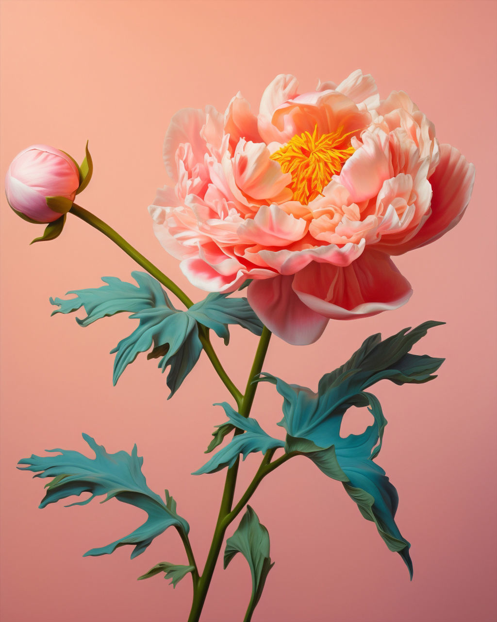 flower, plant, flowering plant, beauty in nature, nature, freshness, pink, flower head, colored background, plant part, leaf, petal, no people, inflorescence, fragility, flower arrangement, studio shot, close-up, indoors, growth, rose, orange color, vase, garden roses, bouquet