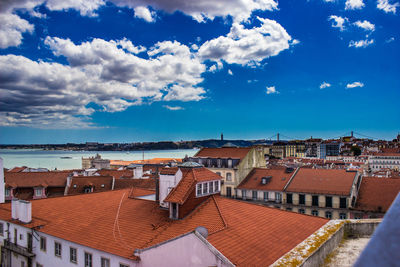 High angle view of townscape against sky