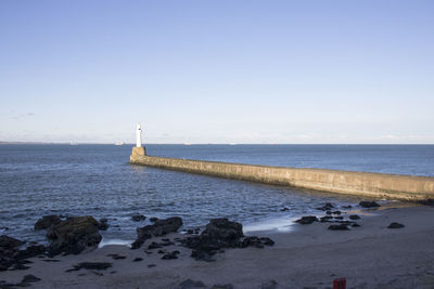 Scenic view of sea against clear sky