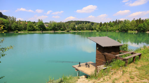 The fisherman platform and a panoramic view of fisherman lake near weinburg, austria.