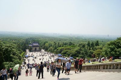 People walking in park