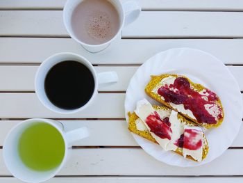 Directly above shot of breakfast on table