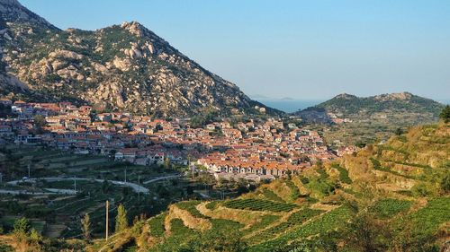 Scenic view of mountains against clear sky