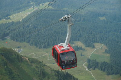 High angle view of overhead cable car over mountains