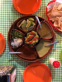 High angle view of vegetables in bowl on table