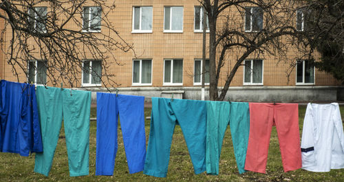 Clothes drying against building