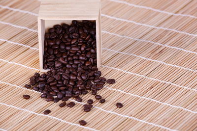 High angle view of coffee beans on table