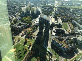 High angle view of city buildings