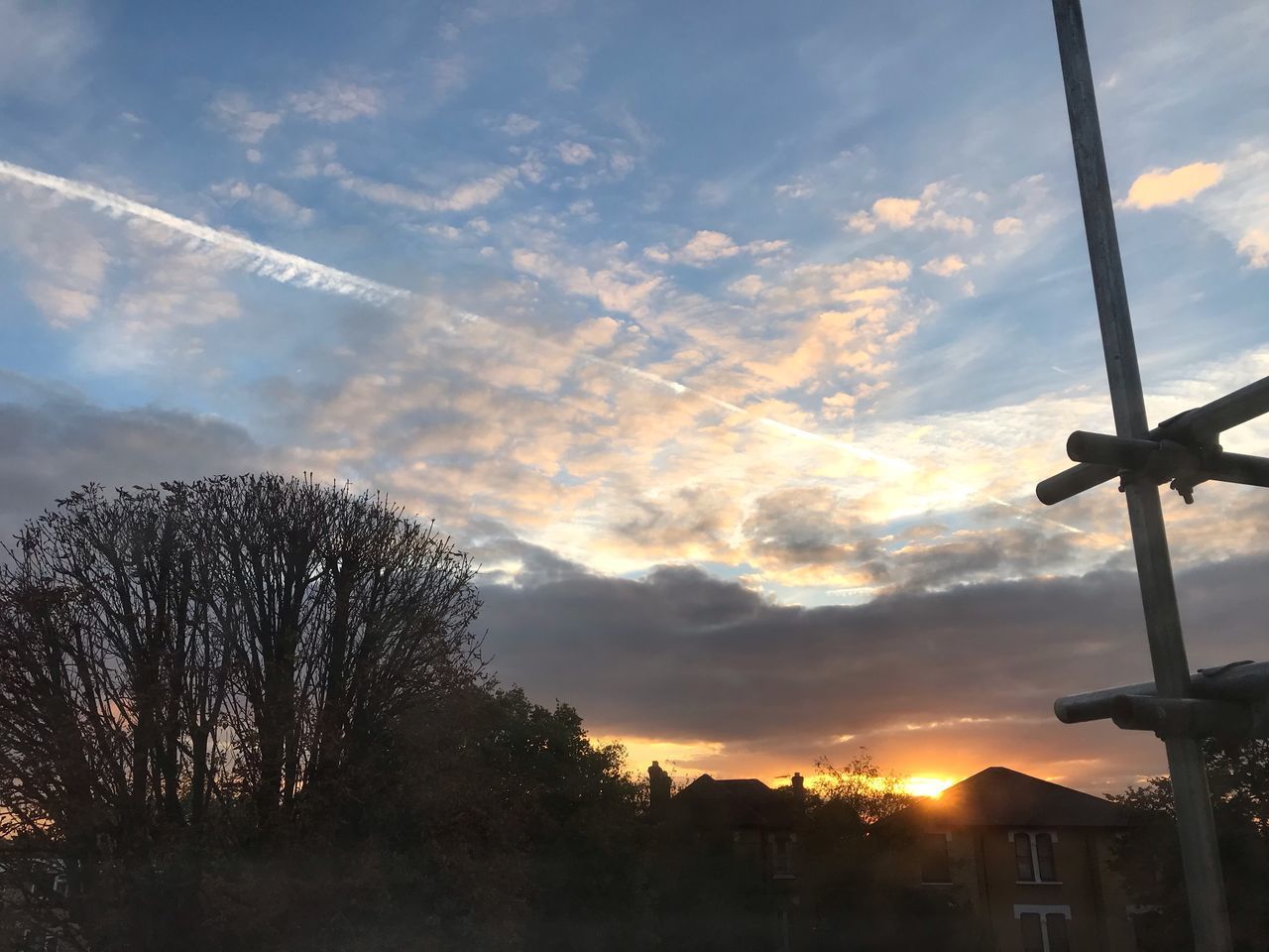 LOW ANGLE VIEW OF SILHOUETTE BARE TREES AGAINST SKY DURING SUNSET