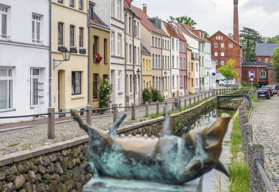 Old town scenery around the schweinsbruecke in wismar, a hanseatic city in northern germany