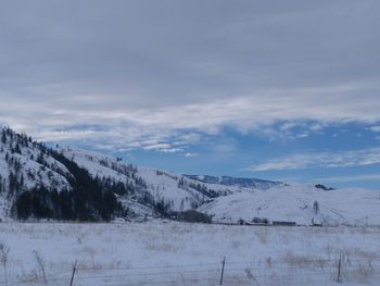 Scenic view of landscape against sky during winter