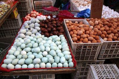 Eggs for sale at market stall