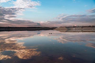 Scenic view of water against sky during sunset