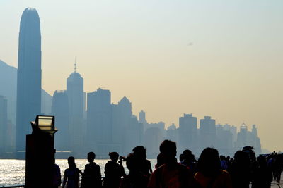 City skyline at sunset