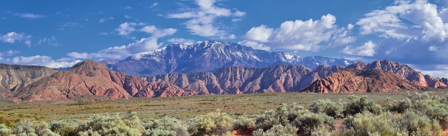 Panoramic view of landscape and mountains against sky