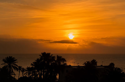 Scenic view of sea against orange sky