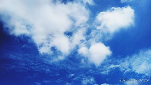 Low angle view of clouds in blue sky