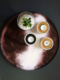 High angle view of bowl on table