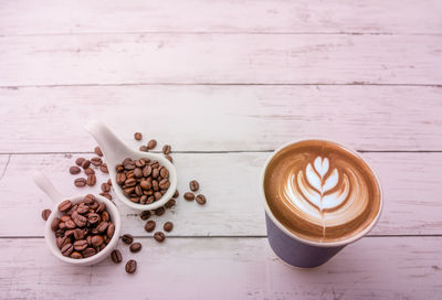 High angle view of coffee on table