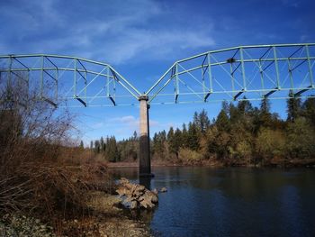 Abandoned train bridge over river