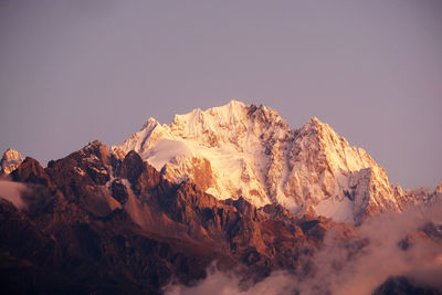 Scenic view of snowcapped mountains against clear sky