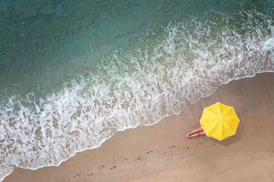 Yellow leaf on beach