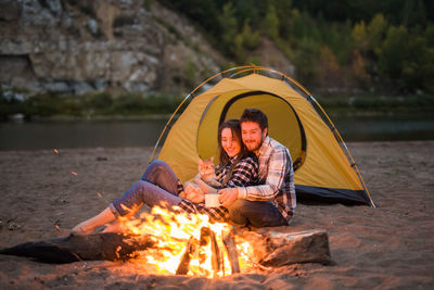 Young couple in tent