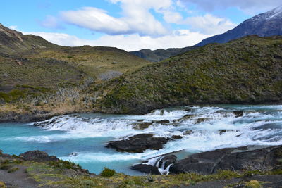 Waterfall and river in patagonia, chile