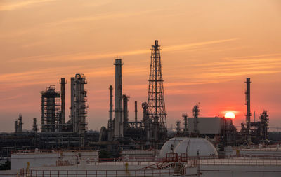 Factory against sky during sunset