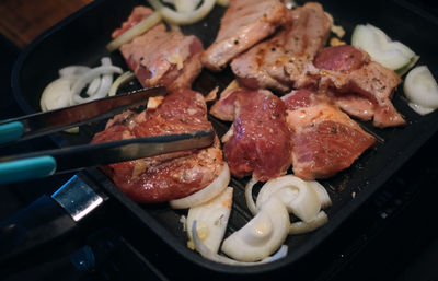 High angle view of food in tray