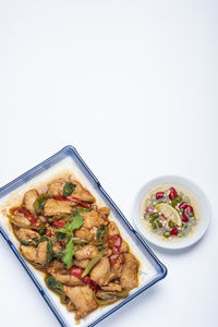 Directly above shot of food served in bowl
