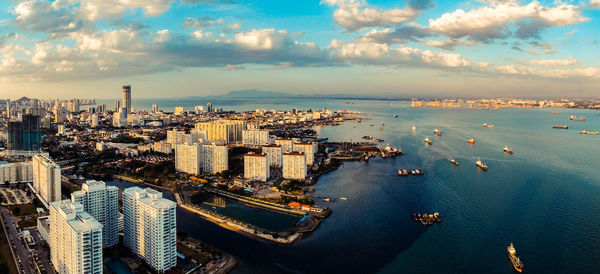 Aerial view of city at waterfront