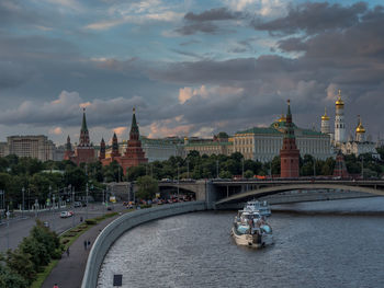 City skyline against cloudy sky