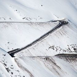 High angle view of snow covered land