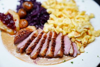 High angle view of meal served in plate