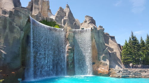 Low angle view of waterfall