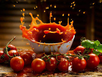 Close-up of fruits in bowl on table