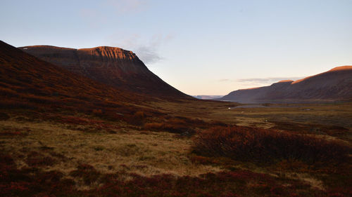 Scenic view of landscape against sky during sunset