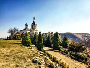 View of temple against clear sky