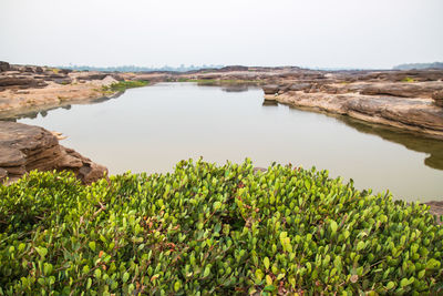 Scenic view of lake against clear sky