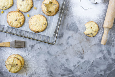 High angle view of cookies