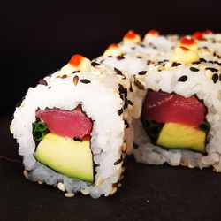 Close-up of sushi served in plate