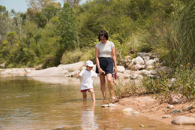 Mother and son summer family travel